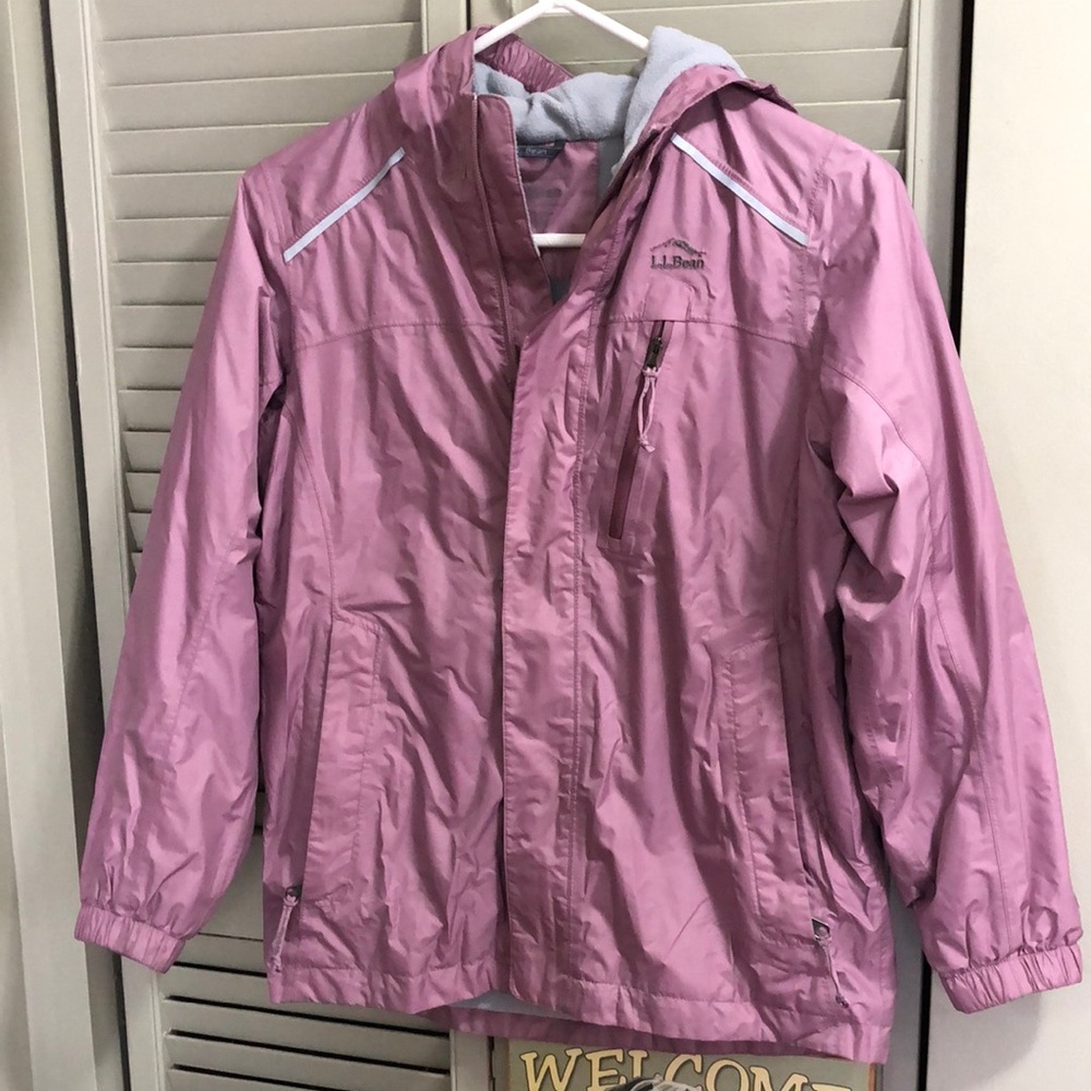 L.L. Bean Pink Girls Jacket with Hood and Water-Resistant Fabric